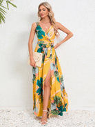 Slit Tied Printed Surplice Dress - NEWYORKLISTED