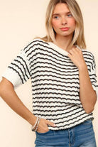 NEWYORKLISTED STYLE COLLECTION:  Striped Round Neck Half Sleeve Knit Top - NEWYORKLISTED