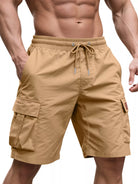 NEWYORKLISTED ATLAS MEN'S COLLECTION: Tan cargo shorts worn by a person on a white background