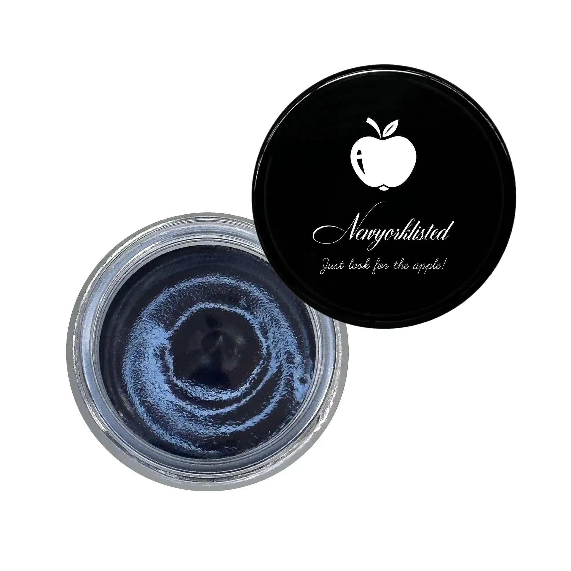 NEWYORKLISTED COSMETIC COLLECTION: Glow Mask container of blue powder product with black lid featuring NEWYORKLISTED logo and text on a white background