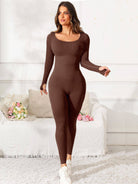 Scoop Neck Long Sleeve Active Jumpsuit - NEWYORKLISTED