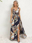 Slit Tied Printed Surplice Dress - NEWYORKLISTED