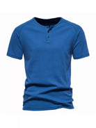 NEWYORKLISTED ATLAS MEN'S COLLECTION: Blue henley shirt on a white background