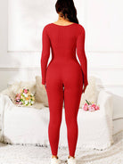 Scoop Neck Long Sleeve Active Jumpsuit - NEWYORKLISTED