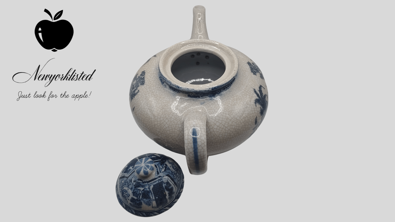 Blue and White Porcelain Teapot – 18th Century Style Replica with Crackle Glaze - NEWYORKLISTED