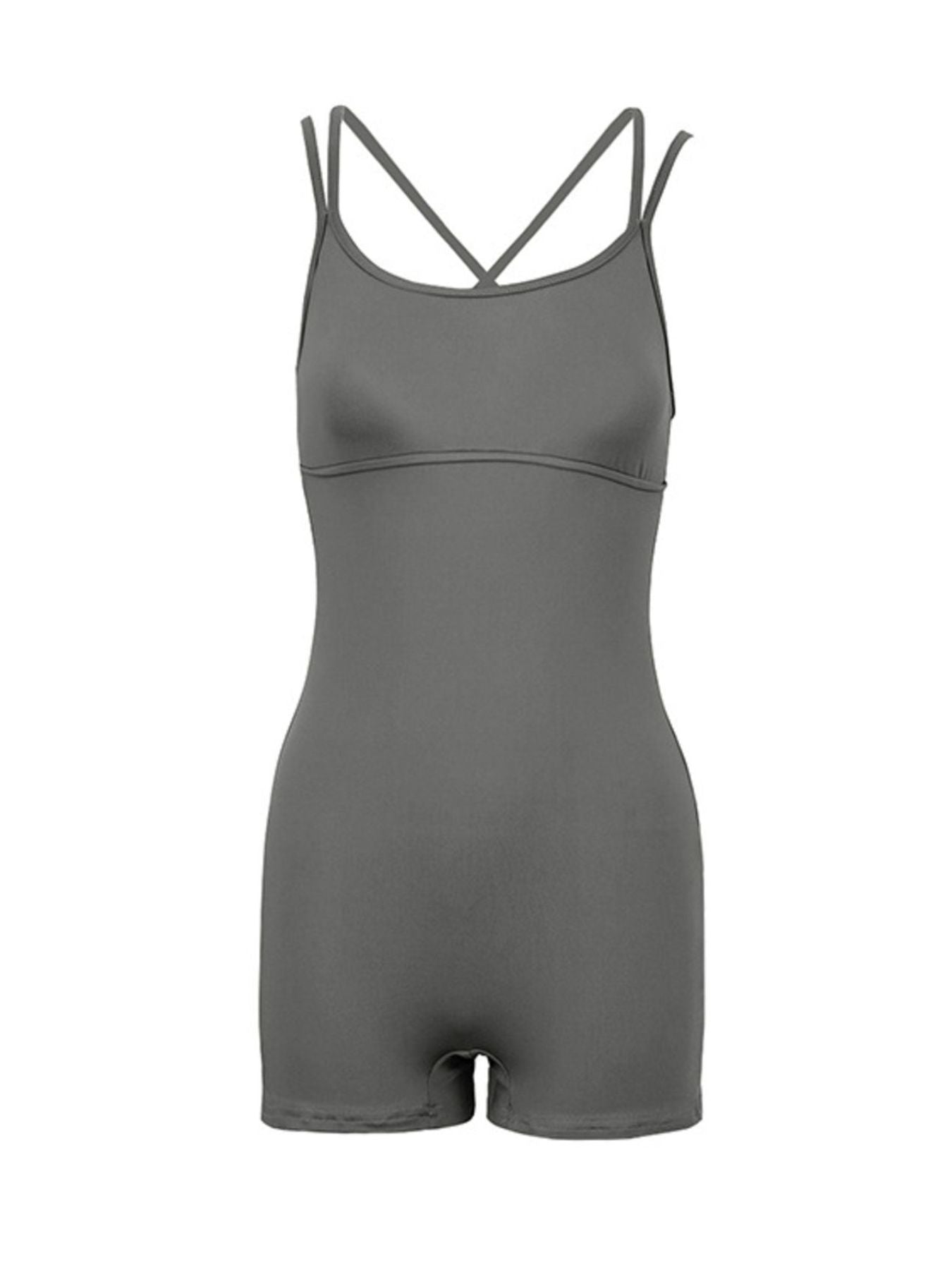 Gray gym suit with thin straps on a white background