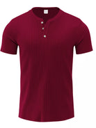 NEWYORKLISTED ATLAS MEN'S COLLECTION: Maroon short-sleeve henley shirt on a white background