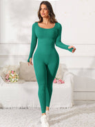 Scoop Neck Long Sleeve Active Jumpsuit - NEWYORKLISTED