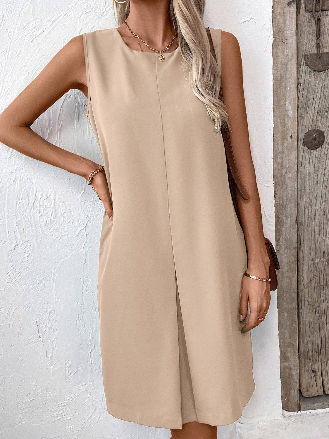 NYLD Pocketed Round Neck Sleeveless Mini Dress - NEWYORKLISTED