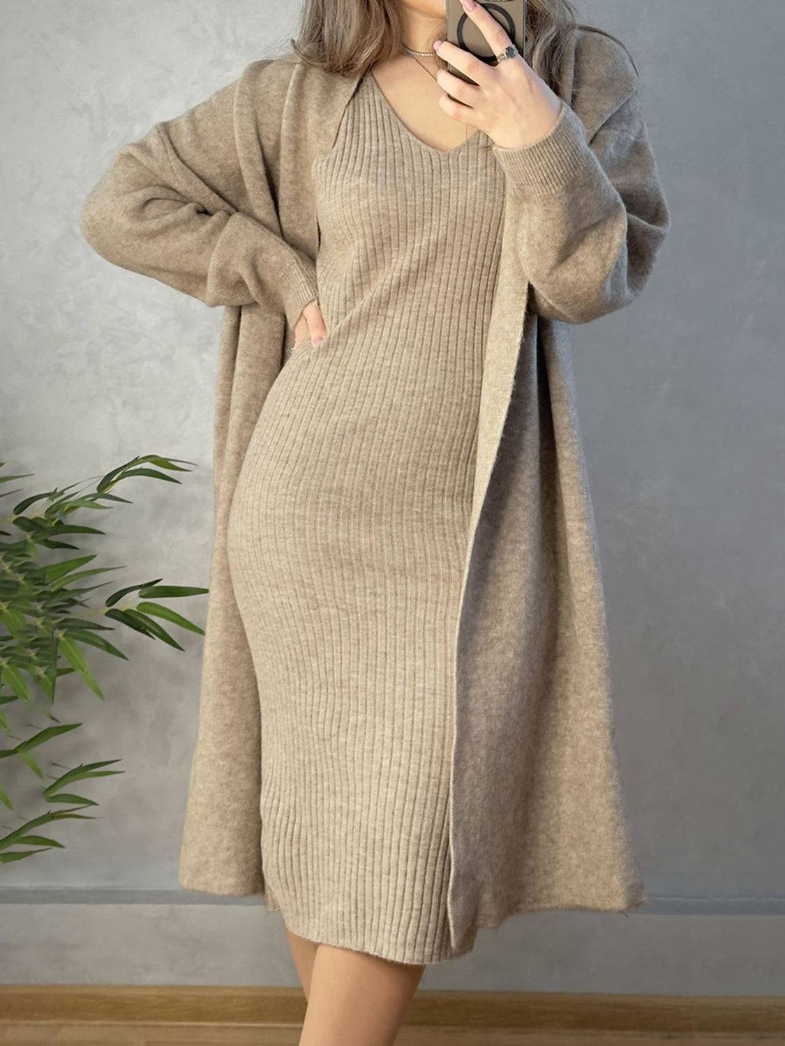 NEWYORKLISTED STYLE COLLECTION: Open Front Cardigan Sweater Dress Set - NEWYORKLISTED