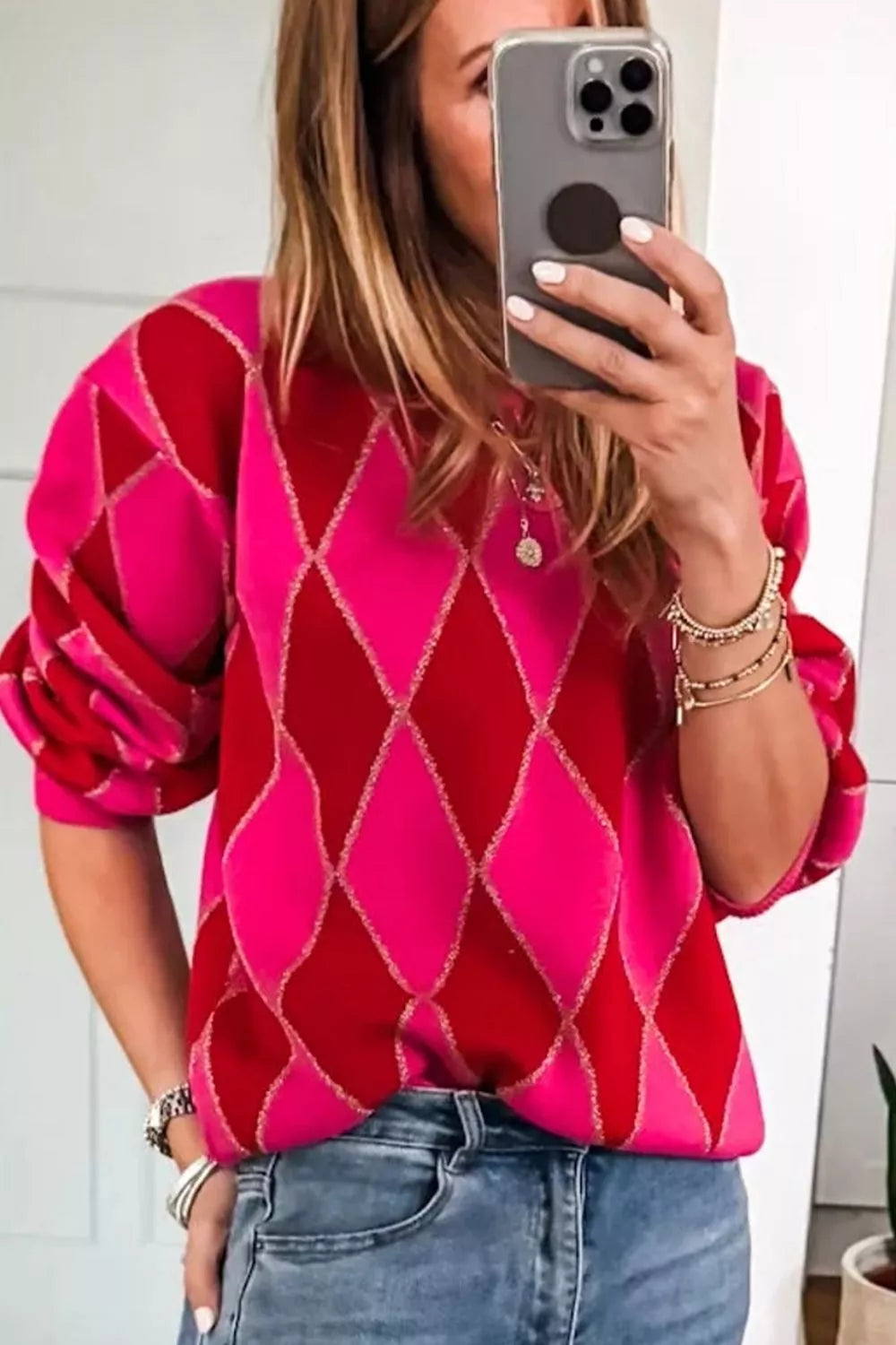 Women’s argyle long sleeve sweater – NEWYORKLISTED STYLE COLLECTION