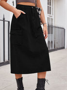 Slit Buttoned Denim Skirt with Pockets - NEWYORKLISTED
