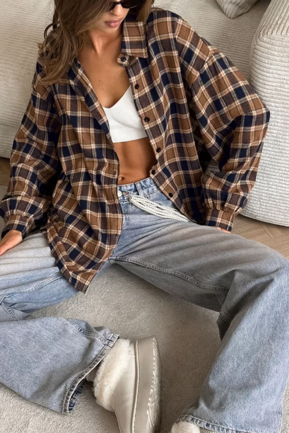 Plaid Button Up Drop Shoulder Shacket - NEWYORKLISTED