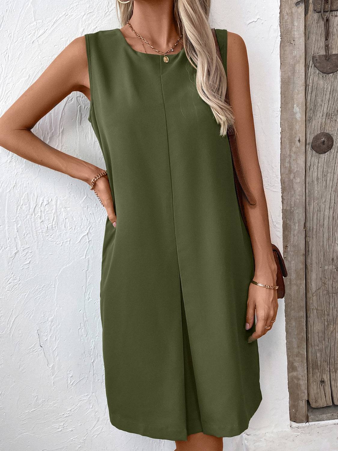 NYLD Pocketed Round Neck Sleeveless Mini Dress - NEWYORKLISTED