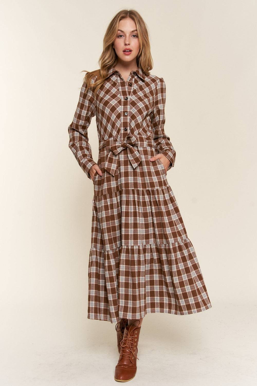 NEWYORKLISTED STYLE COLLECTION: Plaid Tiered Midi Shirt Dress - NEWYORKLISTED