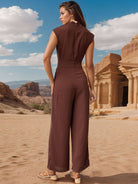 Perfee Ruched Mock Neck Sleeveless Jumpsuit - NEWYORKLISTED