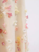 NEWYORKLISTED STYLE COLLECTION: Floral-patterned fabric with pink, yellow, and white flowers on a light background