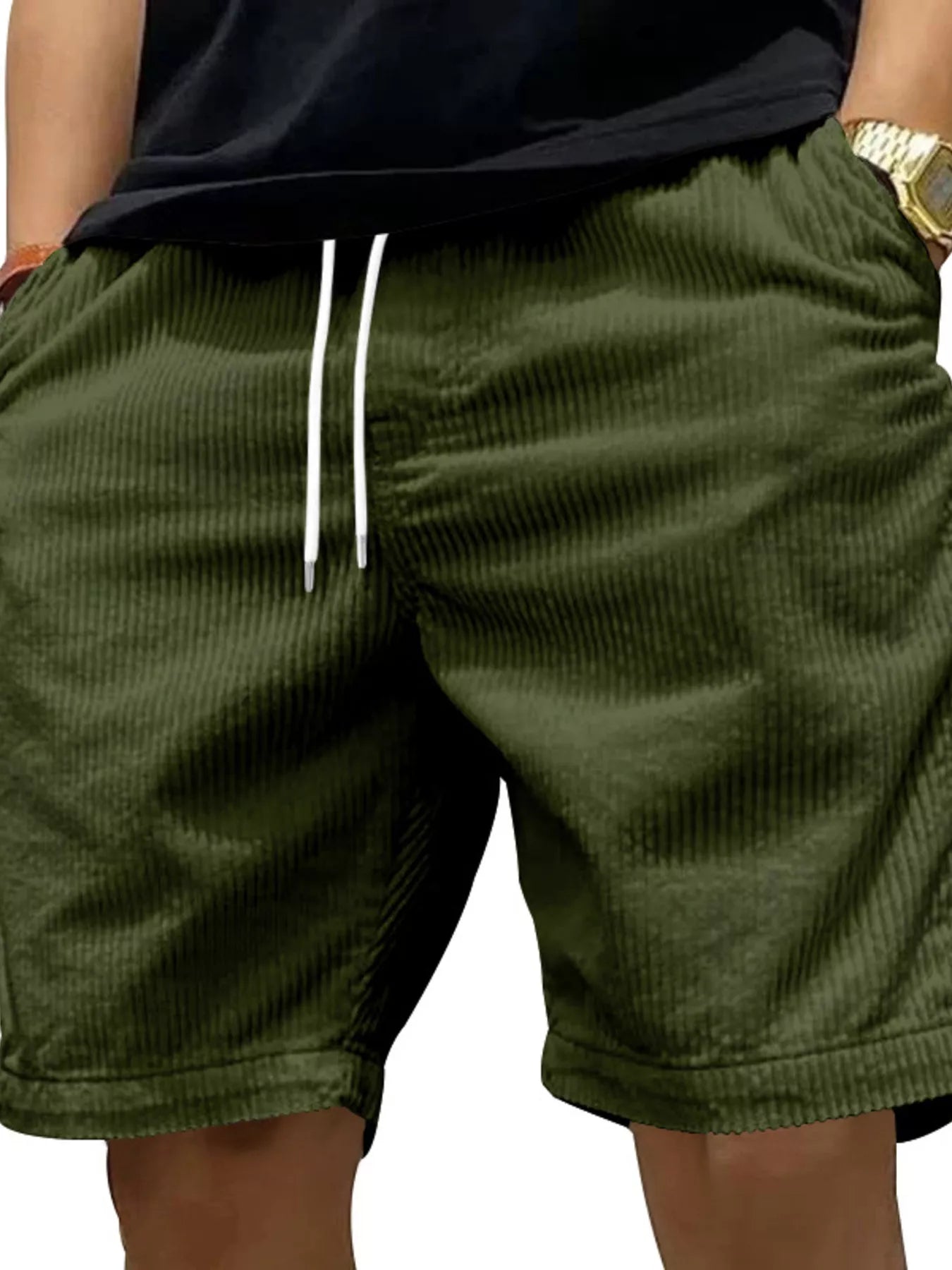 NEWYORKLISTED ATLAS MEN'S COLLECTION: Green shorts with white drawstring on a plain background