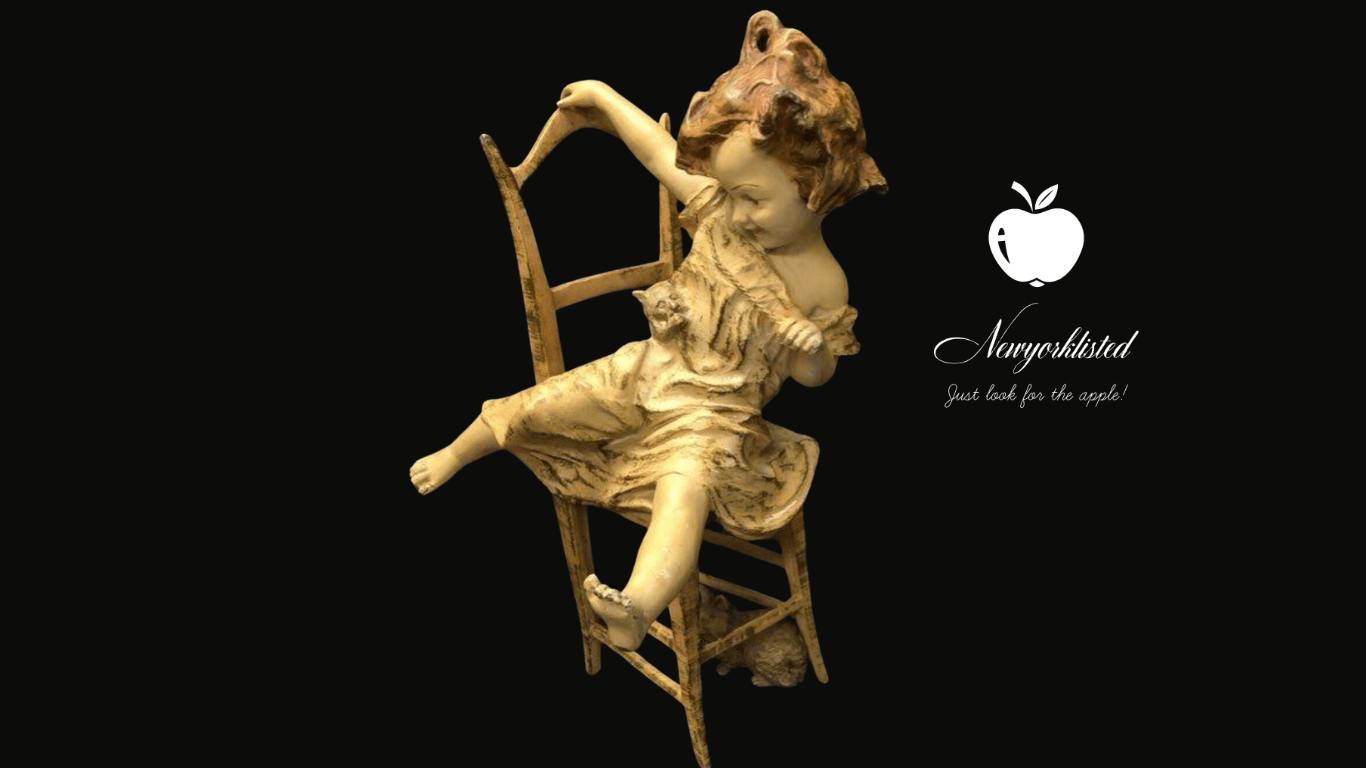 NEWYORKLISTED UNIQUE FINDS COLLECTION: Vintage Juan Clara Figurine: Girl on Chair with Cats – Rare and Original Artwork - NEWYORKLISTED