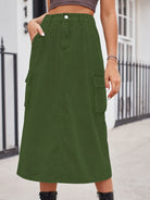 Slit Buttoned Denim Skirt with Pockets - NEWYORKLISTED