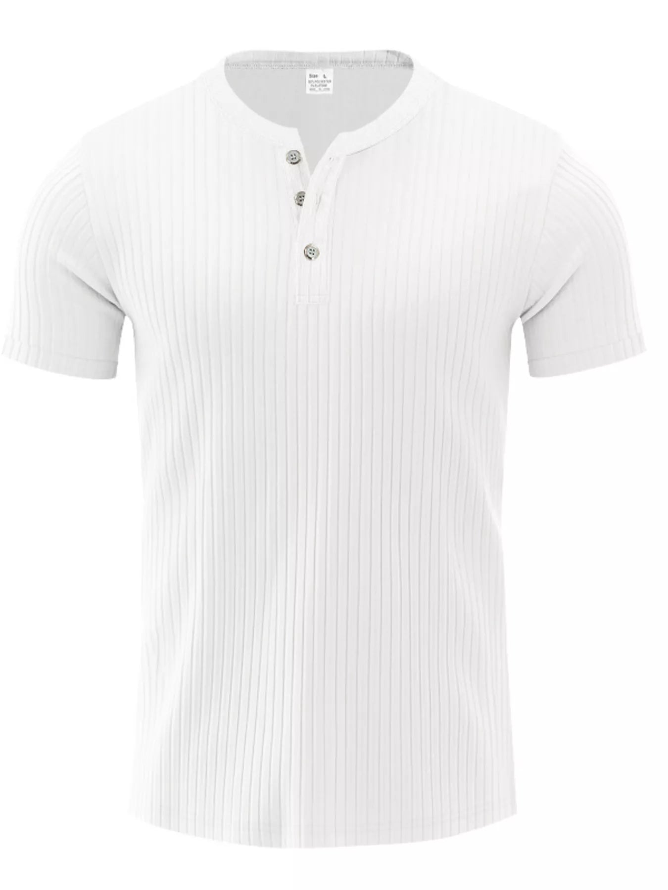 NEWYORKLISTED ATLAS MEN'S COLLECTION: White ribbed henley shirt on a white background