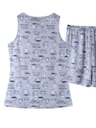 NEWYORKLISTED Intimate Apparel: Tank top and shorts set with coffee-themed design on a white background