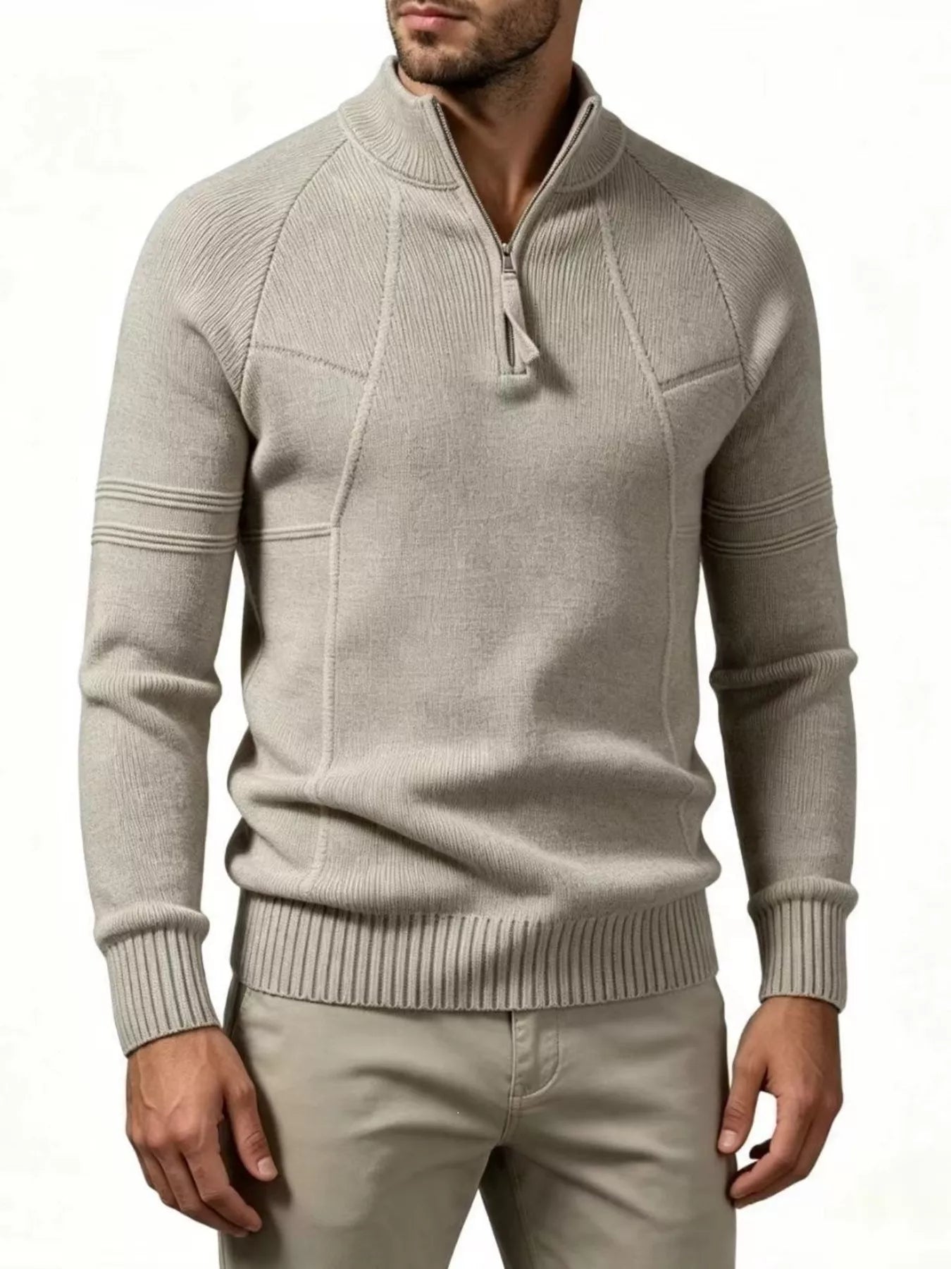NEWYORKLISTED ATLAS MEN'S COLLECTION: Men's quarter-zip ribbed sweater, knit detail