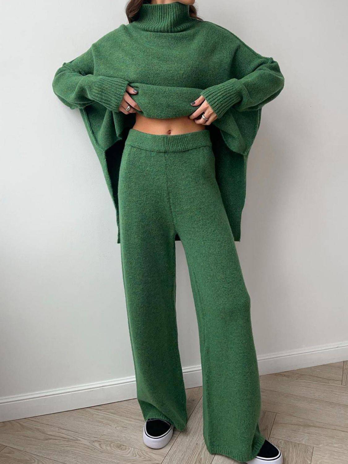 NEWYORKLISTED STYLE COLLECTION: Turtleneck Long Sleeve Top and Pants Sweater Set - NEWYORKLISTED