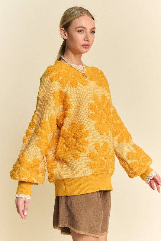 NEWYORKLISTED STYLE COLLECTION: Flower Texture Dropped Shoulder Sweater - NEWYORKLISTED