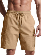 NEWYORKLISTED ATLAS MEN'S COLLECTION: Beige cargo shorts worn by a person on a white background