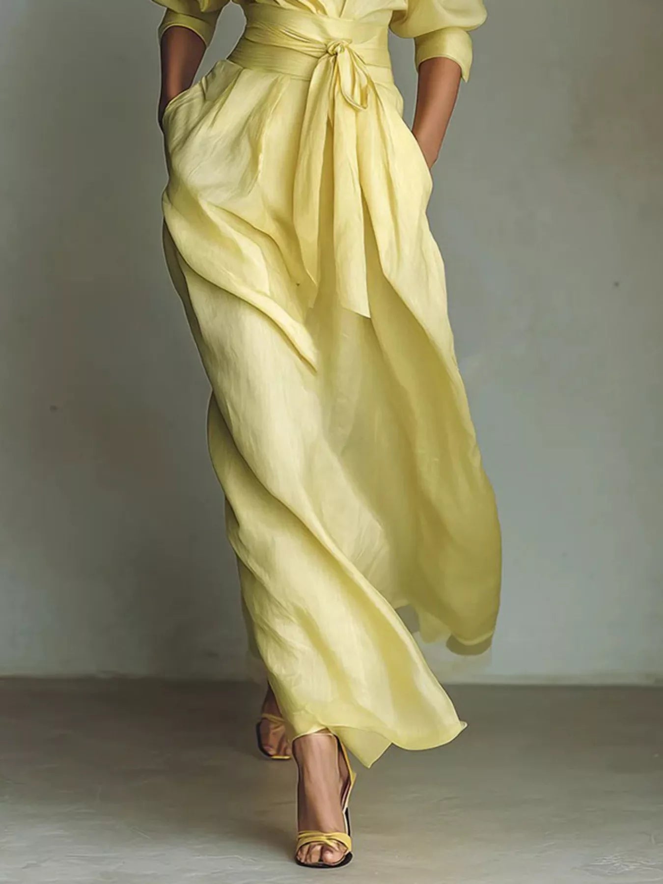 NEWYORKLISTED STYLE COLLECTION: Yellow dress with a plain background
