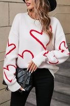 NEWYORKLISTED STYLE COLLECTION: Heart Dropped Shoulder Long Sleeve Sweater - NEWYORKLISTED