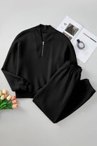 Quarter Zip Long Sleeve Top and Pants Set - NEWYORKLISTED