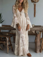 NEWYORKLISTED STYLE COLLECTION: Woman wearing a lace dress in a rustic indoor setting