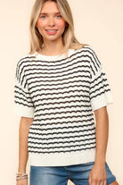 NEWYORKLISTED STYLE COLLECTION:  Striped Round Neck Half Sleeve Knit Top - NEWYORKLISTED