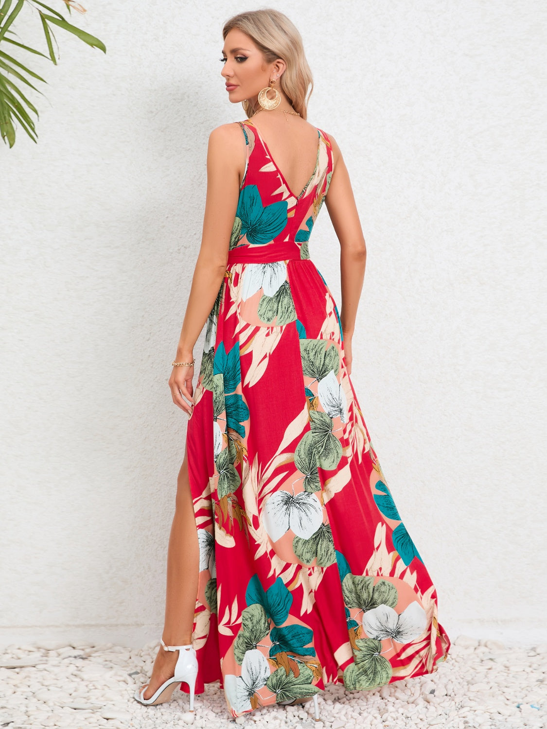 Slit Tied Printed Surplice Dress - NEWYORKLISTED