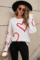 NEWYORKLISTED STYLE COLLECTION: Heart Dropped Shoulder Long Sleeve Sweater - NEWYORKLISTED