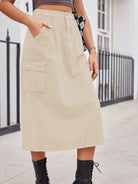 Slit Buttoned Denim Skirt with Pockets - NEWYORKLISTED