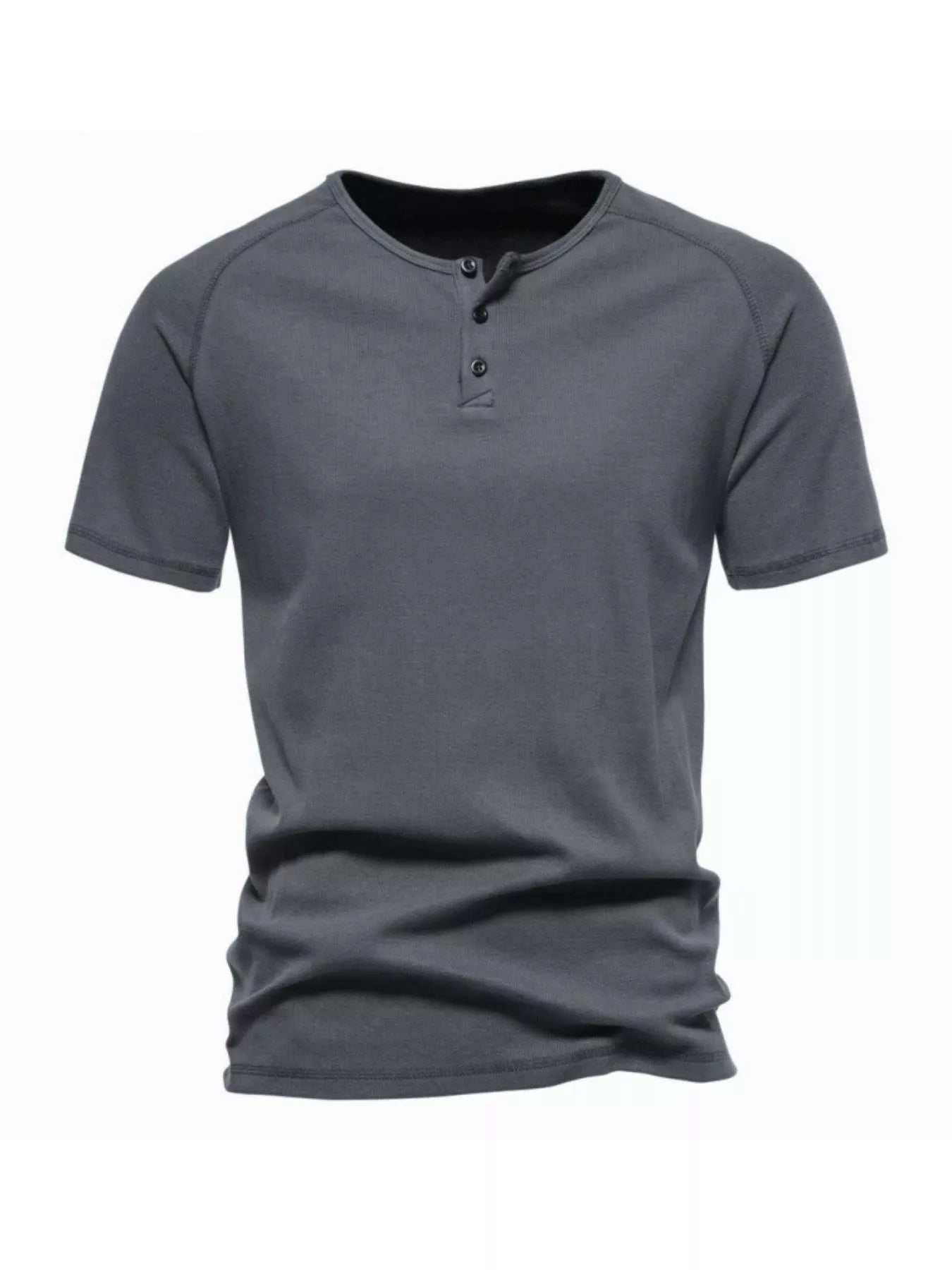 NEWYORKLISTED ATLAS MEN'S COLLECTION: Gray short-sleeve henley shirt on a white background