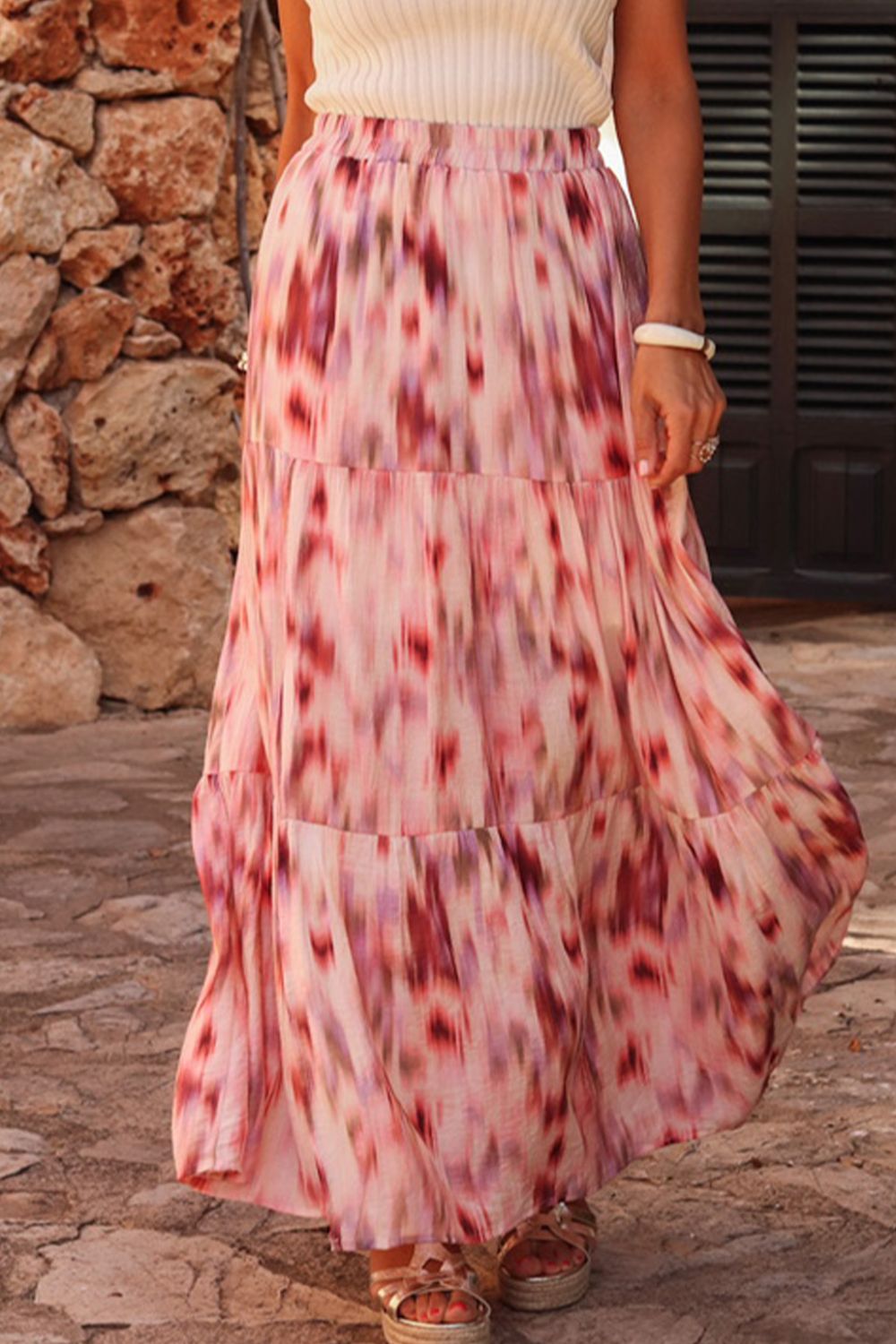 Tiered Printed Elastic Waist Skirt - NEWYORKLISTED