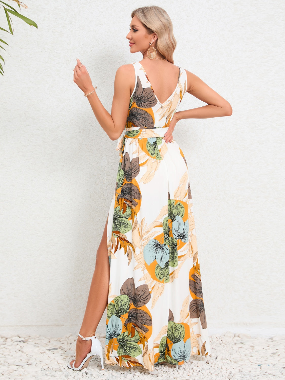 Slit Tied Printed Surplice Dress - NEWYORKLISTED