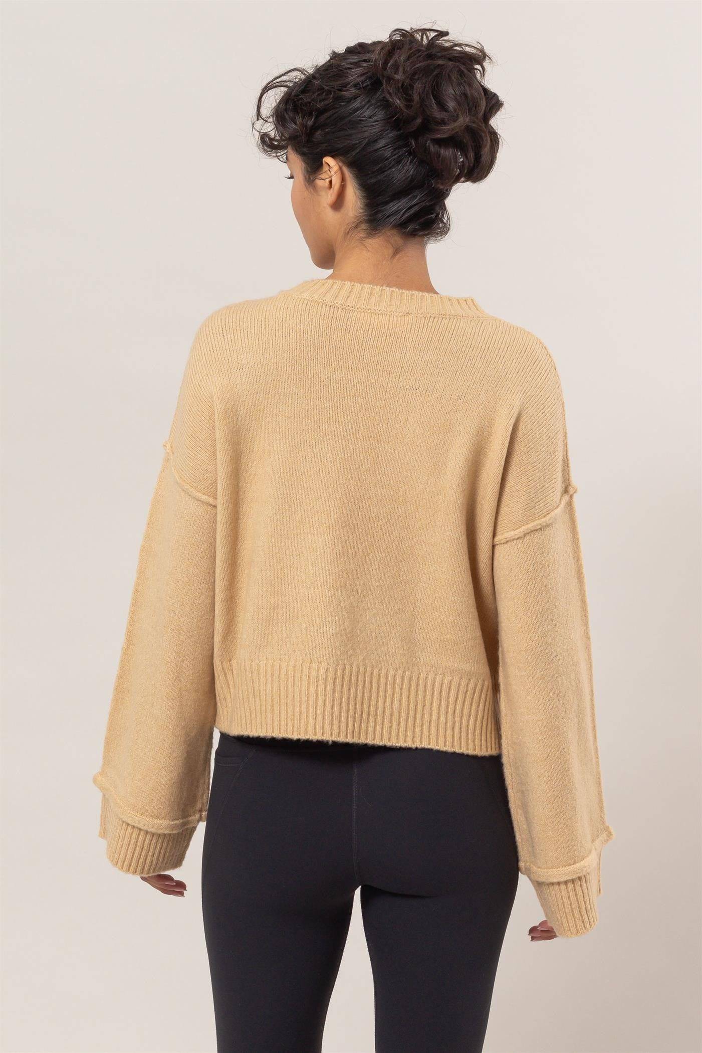 NEWYORKLISTED STYLE COLLECTION: Round Neck Dropped Shoulder Ribbed Sweater - NEWYORKLISTED