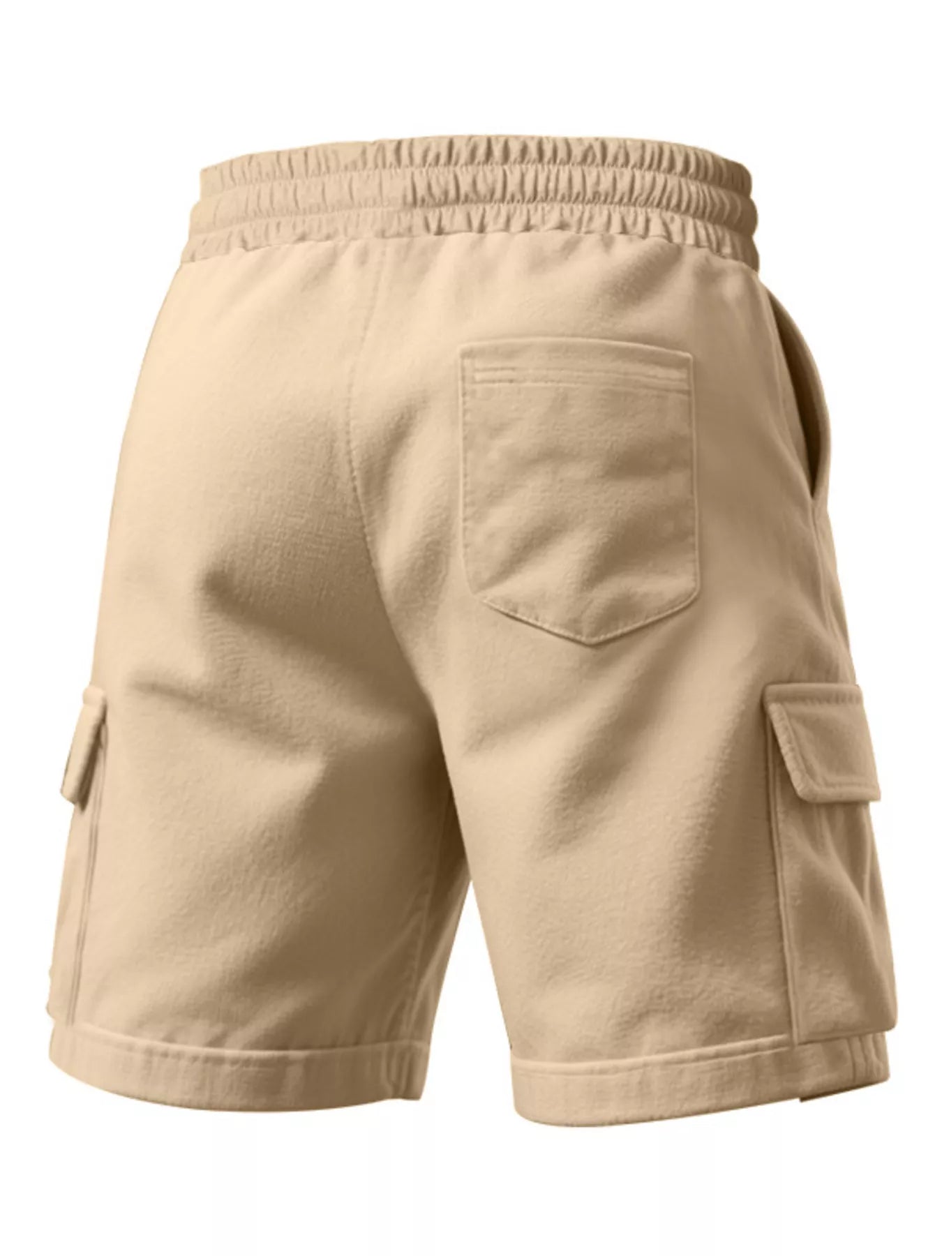 Beige cargo shorts on a white background