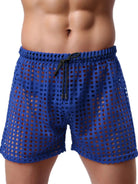 NEWYORKLISTED ATLAS MEN'S COLLECTION: Blue mesh shorts worn by a person on a white background