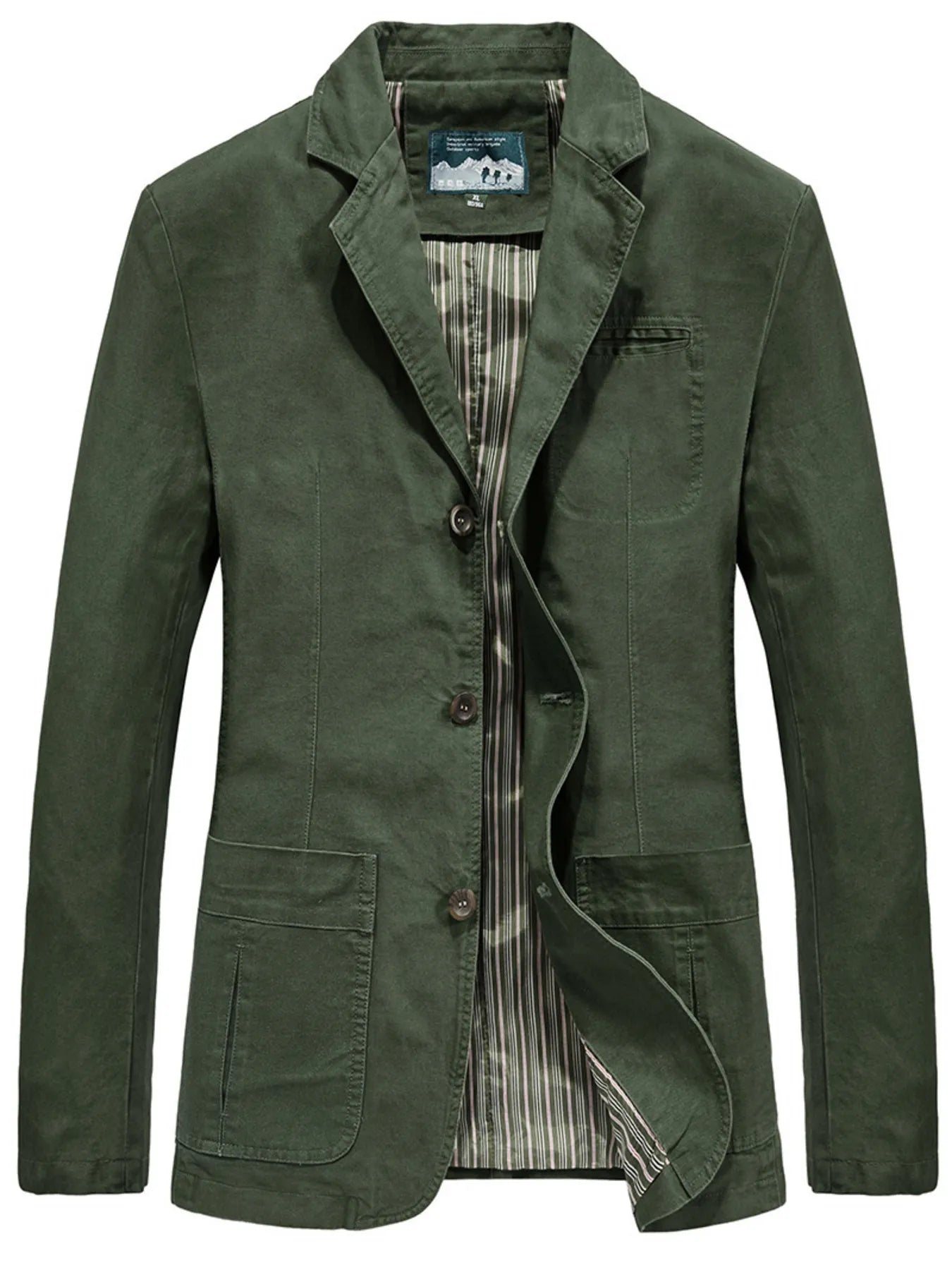 NEWYORKLISTED ATLAS MEN"S COLLECTION: Green jacket with a plaid shirt underneath on a white background