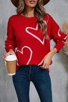 NEWYORKLISTED STYLE COLLECTION: Heart Dropped Shoulder Long Sleeve Sweater - NEWYORKLISTED