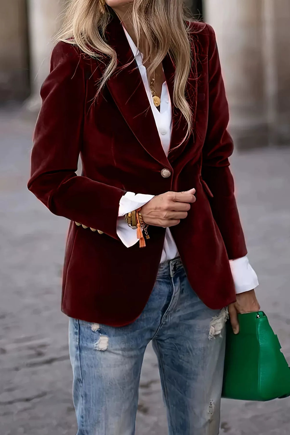 NEWYORKLISTED STYLE COLLECTION: One Button Burgandy Ladies Blazer