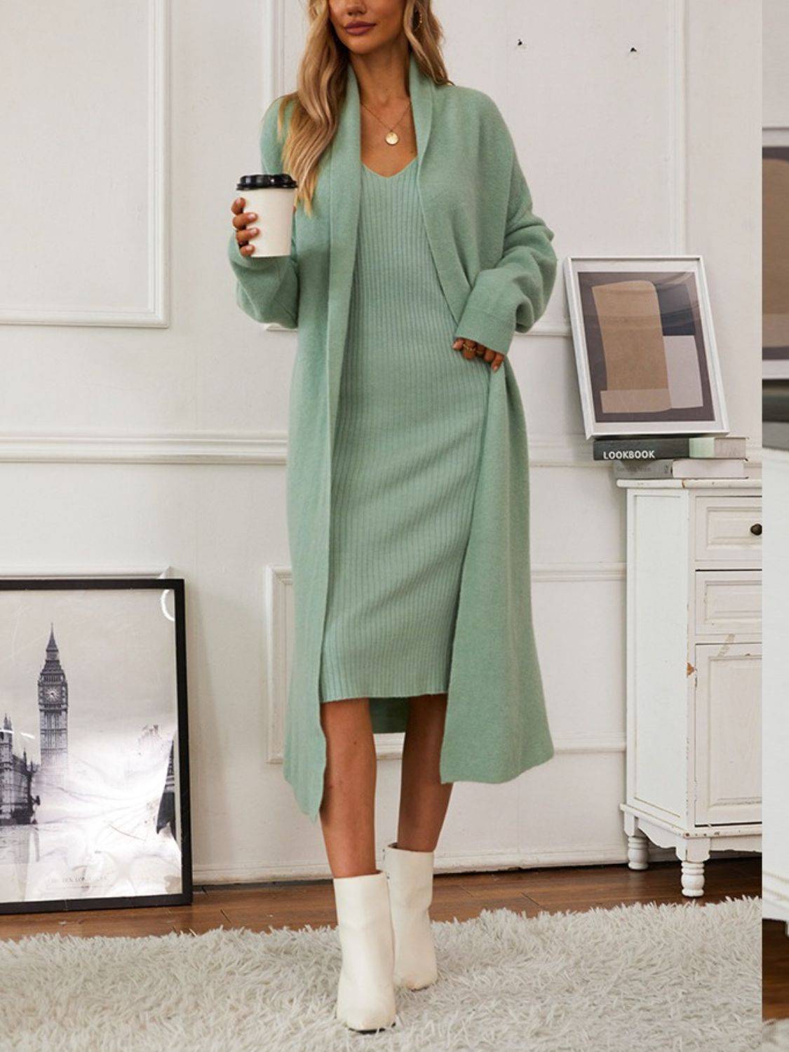 NEWYORKLISTED STYLE COLLECTION: Open Front Cardigan Sweater Dress Set - NEWYORKLISTED