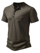 NEWYORKLISTED ATLAS MEN'S COLLECTION: Green henley shirt with buttons on a white background
