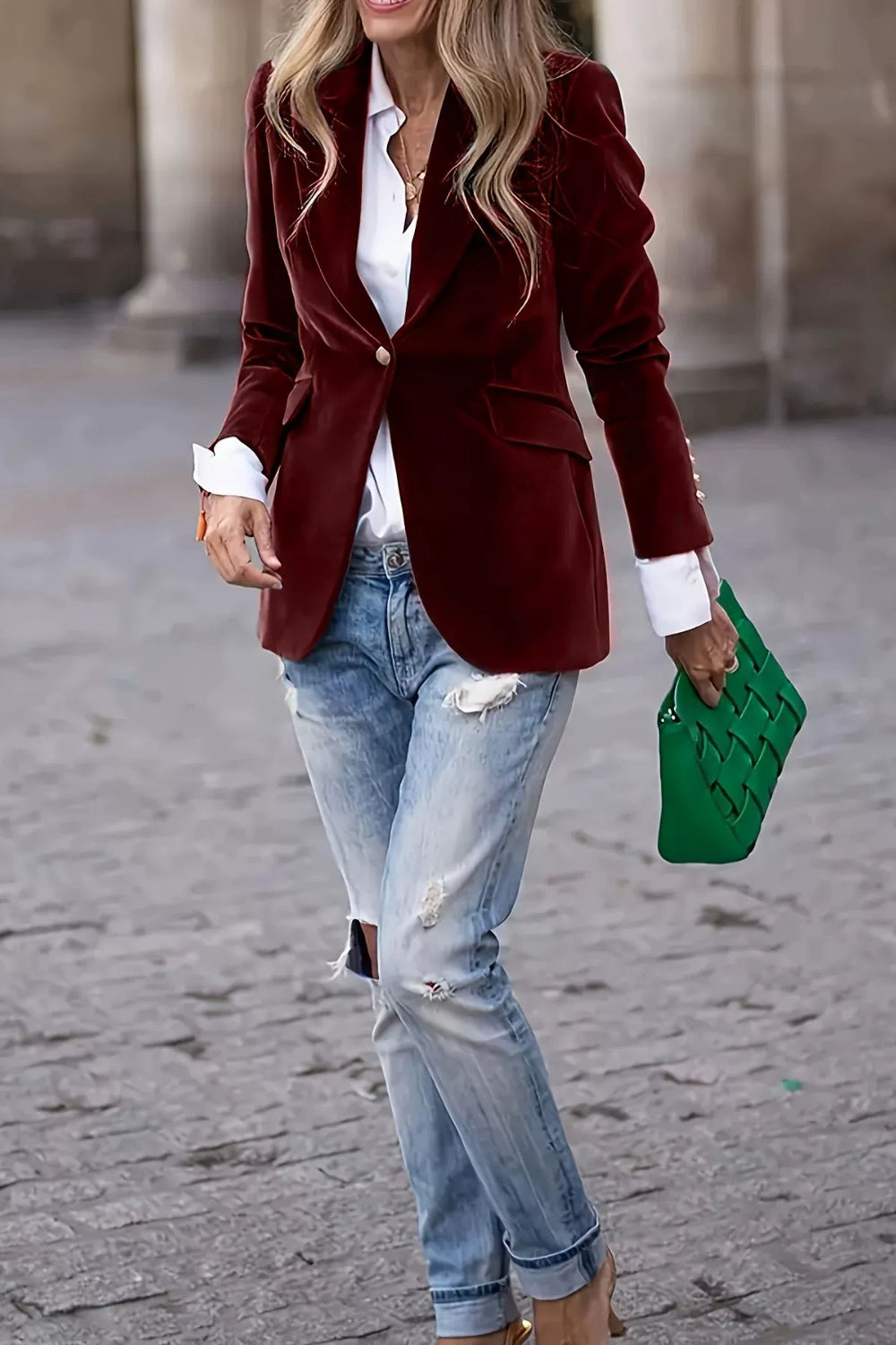 NEWYORKLISTED STYLE COLLECTION: One Button Burgandy Ladies Blazer - NEWYORKLISTED